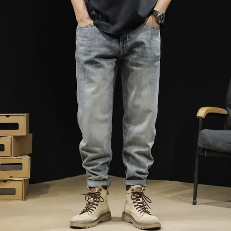 锥形小直筒牛仔裤男2024新款春秋季浅色裤子宽松大码男士潮牌男裤商品大图