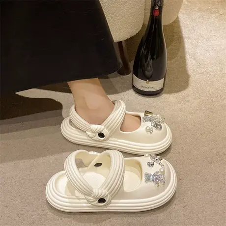 拖鞋女外穿2024年春秋配裙子超火白色平底包头拖休闲轻便两穿凉拖商品大图