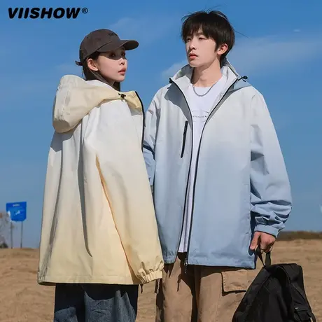 VIISHOW双面穿冲锋衣外套男春秋季工装潮牌登山服青少年防水夹克图片