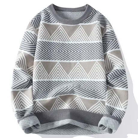 2023秋冬季圆领拼色针织衫青少年学生潮牌菱形格子水貂绒男士毛衣商品大图