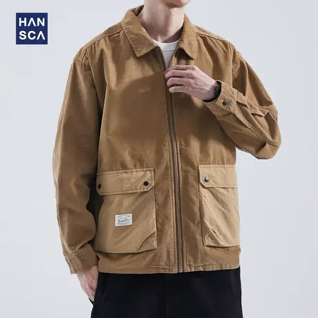 hansca秋季新款日系复古灯芯绒长袖衬衫男宽松潮流痞帅休闲外套男商品大图
