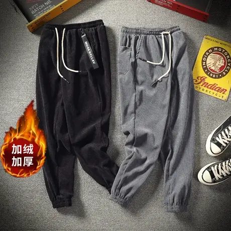 灯芯绒男裤宽松大码秋冬季加厚休闲长裤条绒裤束脚嘻哈裤子男潮流商品大图