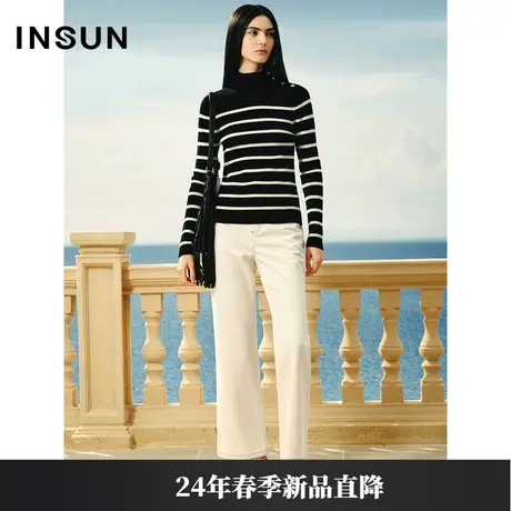 INSUN恩裳线上专选2024春款撞色条纹羊绒羊毛针织衫商品大图