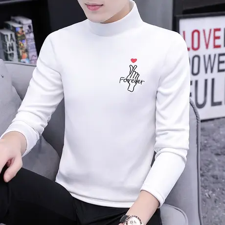 长袖t恤男士秋冬季新款ins潮牌秋装半高领打底衫上衣服男装卫衣男商品大图