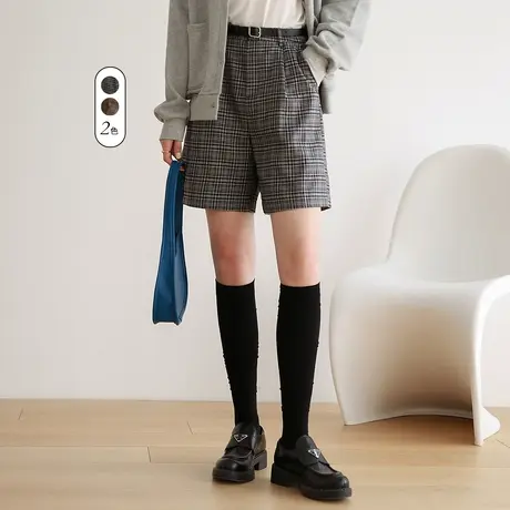 2023年春季新款格子短裤五分裤显瘦裤子女宽松韩版阔腿裤女图片