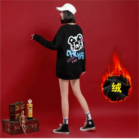 Ohlyah潮牌2023秋冬新款加绒无帽卫衣女宽松卡通休闲减龄学生外套商品大图