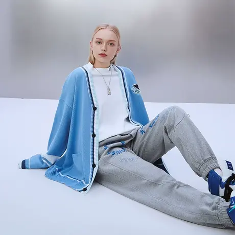 YEP毛衣外套女春秋设计感卫韩版宽松慵懒风设计感小众v领针织开衫商品大图