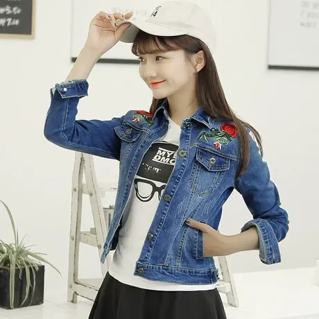 牛仔外套女短款修身韩版潮显瘦长袖春秋牛仔服上衣弹力9616商品大图