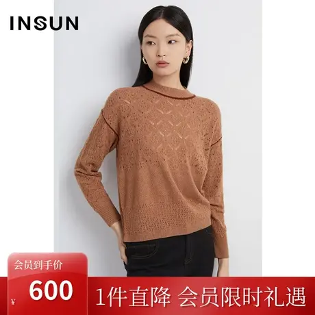 恩裳2023年早春新品金葱复古镂空圆领上衣亲肤羊绒羊毛衫商品大图