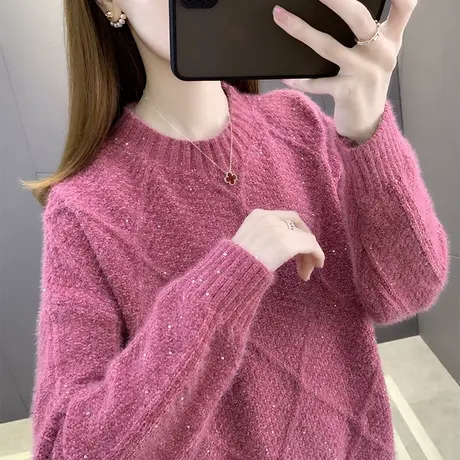 毛衣女款2023新款慵懒风加绒加厚今年流行时尚洋气冬季打底衫短款图片