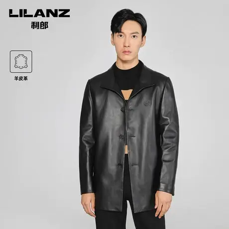 利郎绵羊皮皮衣男士翻领商务休闲秋季新款夹克风衣真皮外套图片