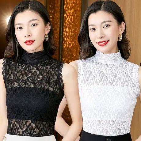 芙黛怡性感显瘦镂空修身吊带无袖多功能坎肩花边装饰领薄款打底衫图片