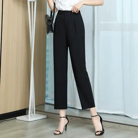 高腰黑色烟管裤女2023秋季新款修身显瘦小个子百搭垂感九分直筒裤商品大图