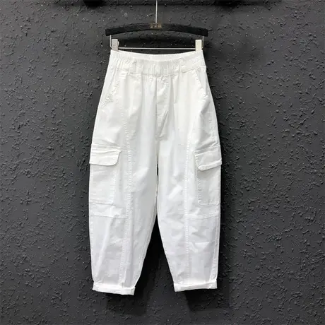 薄款休闲九分裤新款23夏季松紧腰宽松显瘦高腰老爹裤白色哈伦女裤图片