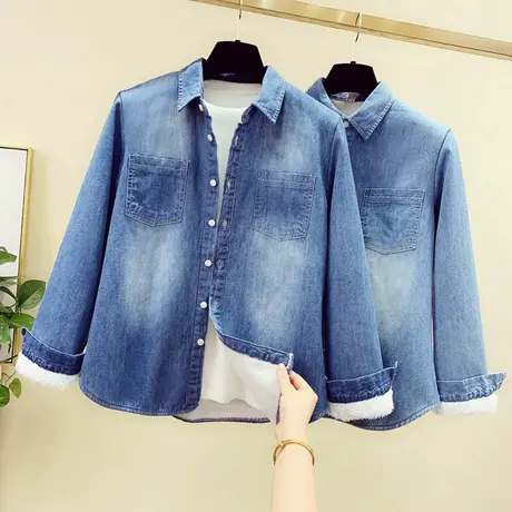 韩版加绒牛仔衬衫女式加厚保暖衬衣打底上衣2019秋冬新款百搭外套商品大图