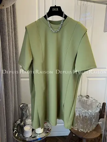 空气层纯色拼接中长款连衣裙子女设计感小众百搭2022夏季新款商品大图