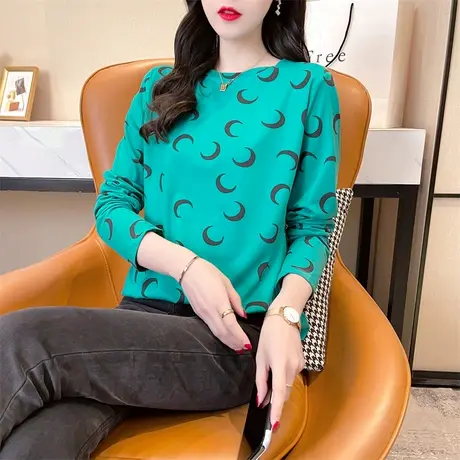 长袖T恤女春季2023年新款内搭白色打底衫韩版宽松纯色印花上衣潮图片