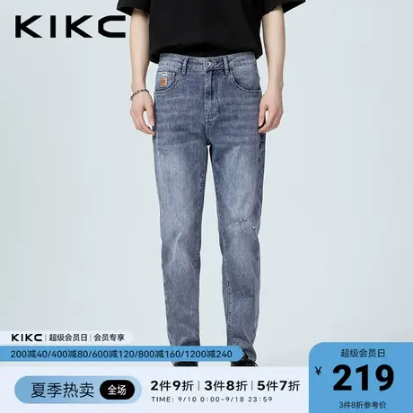 kikc牛仔裤男2023春夏新款商场同款局部印花复古水洗小脚九分裤图片