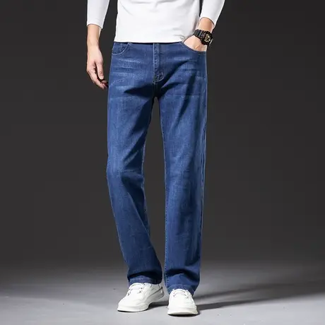 大码弹力直筒宽松男士牛仔裤春季加肥加大商务休闲百搭中高腰深裆商品大图