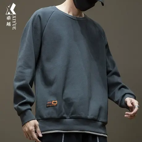 希越假两件卫衣男重磅秋季新款宽松秋冬大码加绒加厚内搭打底衫潮商品大图