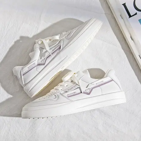 皮面小白鞋女鞋2023年新款春秋季韩版百搭板鞋街拍球鞋运动休闲鞋商品大图