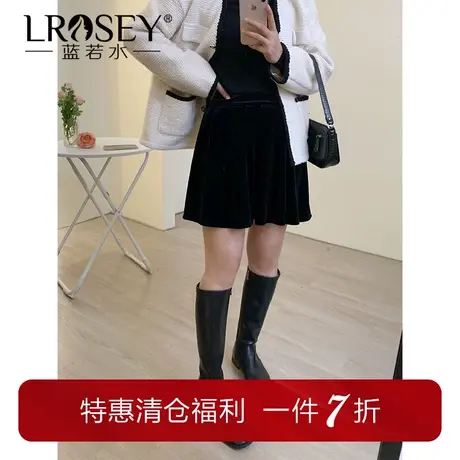 大码女装2024春新款复古丝绒A字裙胖MM显瘦学院风高腰百褶半身裙图片