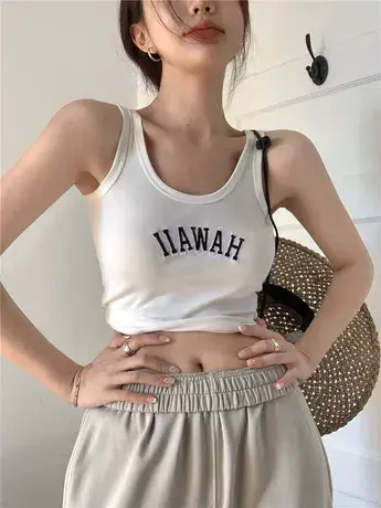 运动辣妹刺绣吊带小背心女ins潮夏季修身显瘦外穿内搭打底衫上衣商品大图