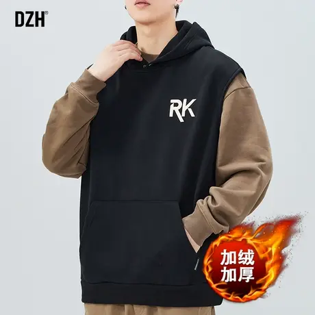 男士无袖连帽卫衣男冬季加绒加厚休闲运动背心马甲坎肩2024年新款图片