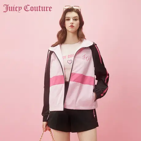Juicy Couture橘滋2024早春穿搭新款运动甜心刺绣拼色连帽女外套图片