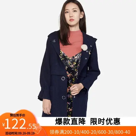 艾格冬季女装修身羊毛中长款毛呢大衣外套Y257商品大图