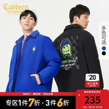 卡宾男装棋盘格笑脸印花棉衣秋冬新款街头宽松外套涂鸦潮流H图片