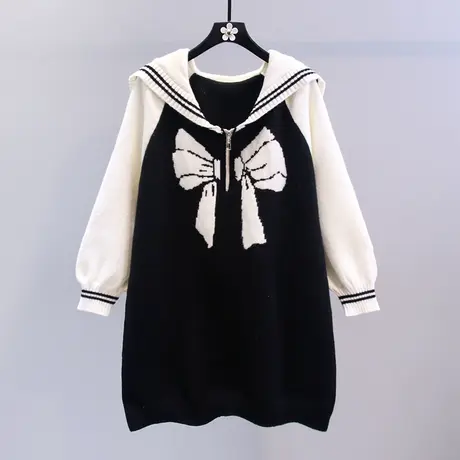 海军领蝴蝶结毛衣女秋冬2023新款宽松学院风中长款外穿针织衫上衣图片