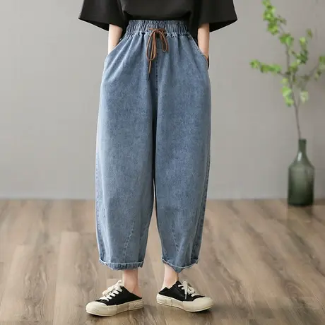 dza 高腰显瘦宽松直筒牛仔裤子女士2023春季直筒九分休闲裤哈伦裤图片