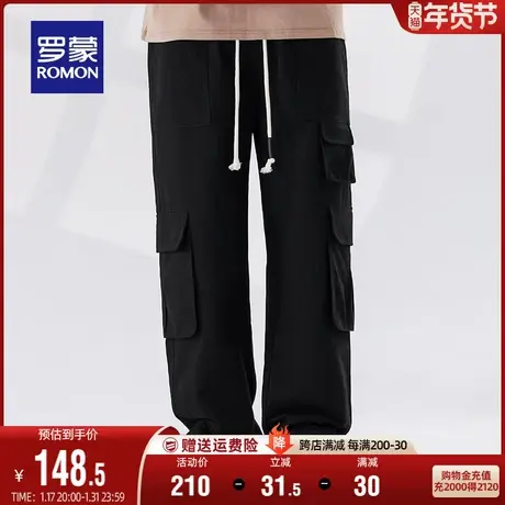 【纯棉】罗蒙男士宽松阔腿工装直筒休闲裤2023秋季新款百搭长裤男商品大图