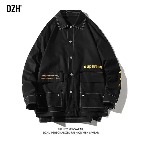 男士黑色衬衫男长袖高级感ins潮不规则上衣宽松衬衣外套秋季潮牌商品大图