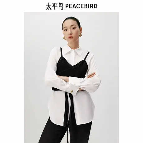 太平鸟女装年冬季新款系带韩版时尚休闲两件套衬衫A1CAD4342商品大图