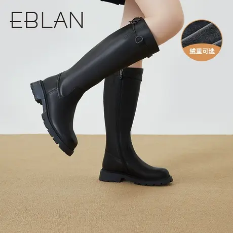 伊伴女鞋2022秋冬女靴大筒围长靴显瘦加绒保暖骑士机车靴瘦瘦高靴图片