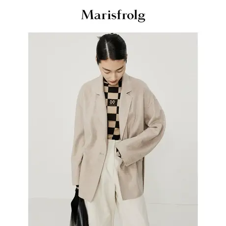 【天然亲肤系列】玛丝菲尔秋季燕麦奶色西装版型毛呢外套商品大图