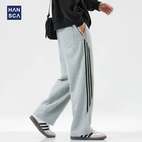 hansca弹力条纹直筒卫裤男2024年秋季新款美式抽绳宽松运动长裤子图片