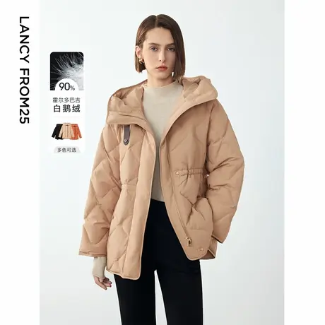 朗姿复古设计感菱格霍尔多巴吉白鹅绒女外套2024年冬季新款羽绒服图片