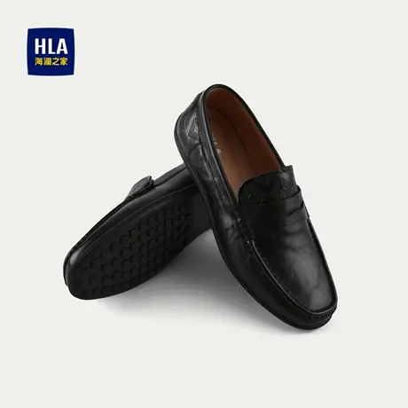 HLA/海澜之家一脚蹬休闲鞋25新款商务简约舒适橡胶底牛皮革鞋子男商品大图