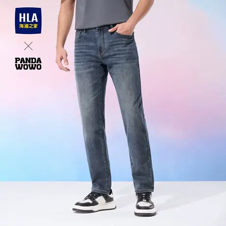 HLA/海澜之家panda wowo熊猫牛仔裤25春夏季新款微弹直筒长裤男士图片