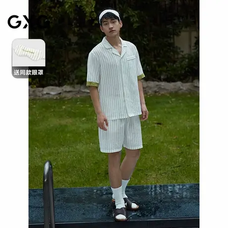 GXG男士家居服 清新条纹短袖睡衣套装男 25年春夏新品商品大图