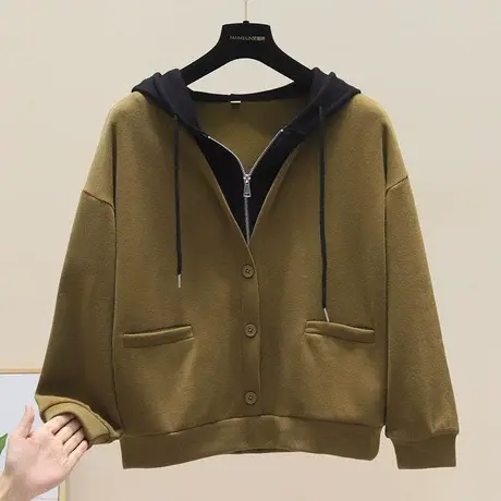 2023秋季套头短款假两件卫衣外套春秋新款连帽薄款宽松上衣女装潮商品大图