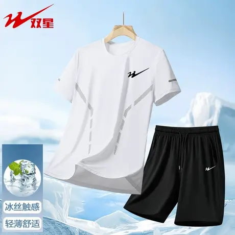 双星八特t恤男速干薄款跑步运动服一套装QL219-SX8903+8802-GYH商品大图