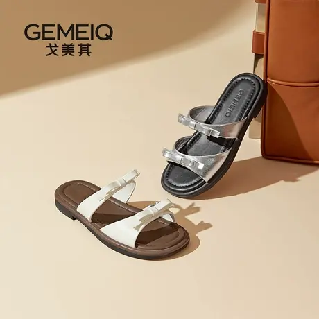 商场同款凉鞋女2025新款夏季外穿厚底蝴蝶结一字带凉拖鞋女图片