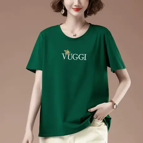 加肥加大码短袖t恤女夏季新款宽松纯棉刺绣百搭遮肚显瘦半袖上衣商品大图