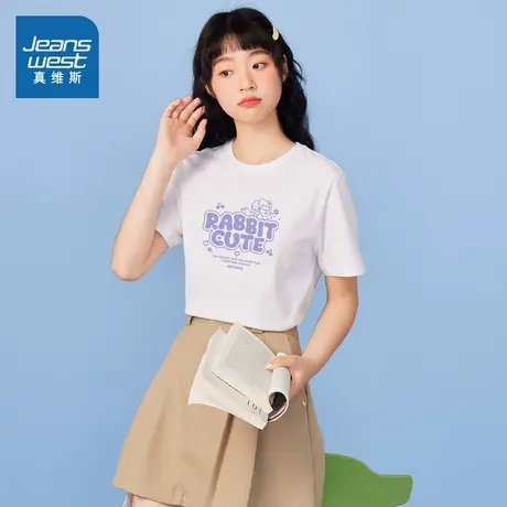YD真维斯女装上衣2025春夏新款 潮流时尚创意印花纯棉宽松短袖T恤商品大图