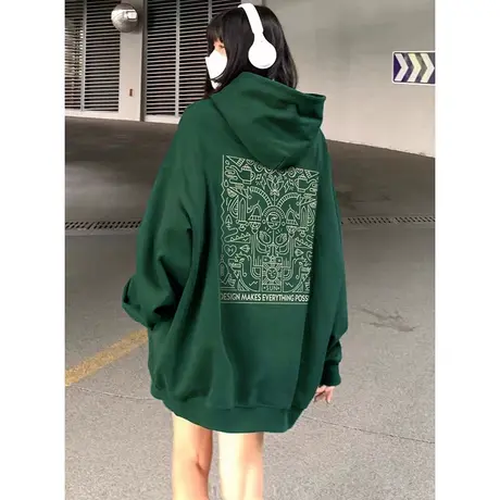 港味复古chic带帽卫衣女欧美hiphop情侣装加绒外套ins潮冬季上衣商品大图