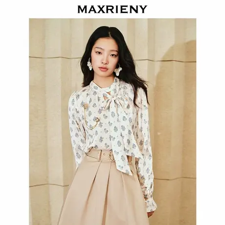 【奥莱】MAXRIENY风玫瑰印花衬衫薄荷曼波修身上衣图片